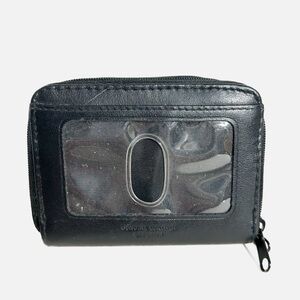 Vintage Buxton Leather Compact Zip Around Card Carrying Case Wallet Black